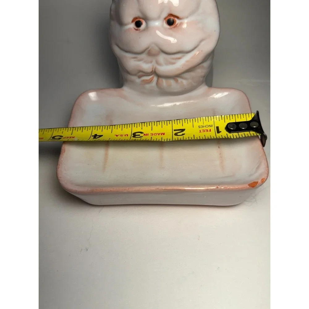 Vintage Persian Cat Soap Dish‎ White Glazed Redware Pottery Mid Century 5.5